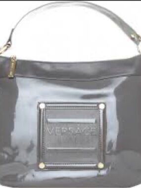 Versace Jeans Vintage Glossy Charcoal Patent Leather Shoulder Bag
